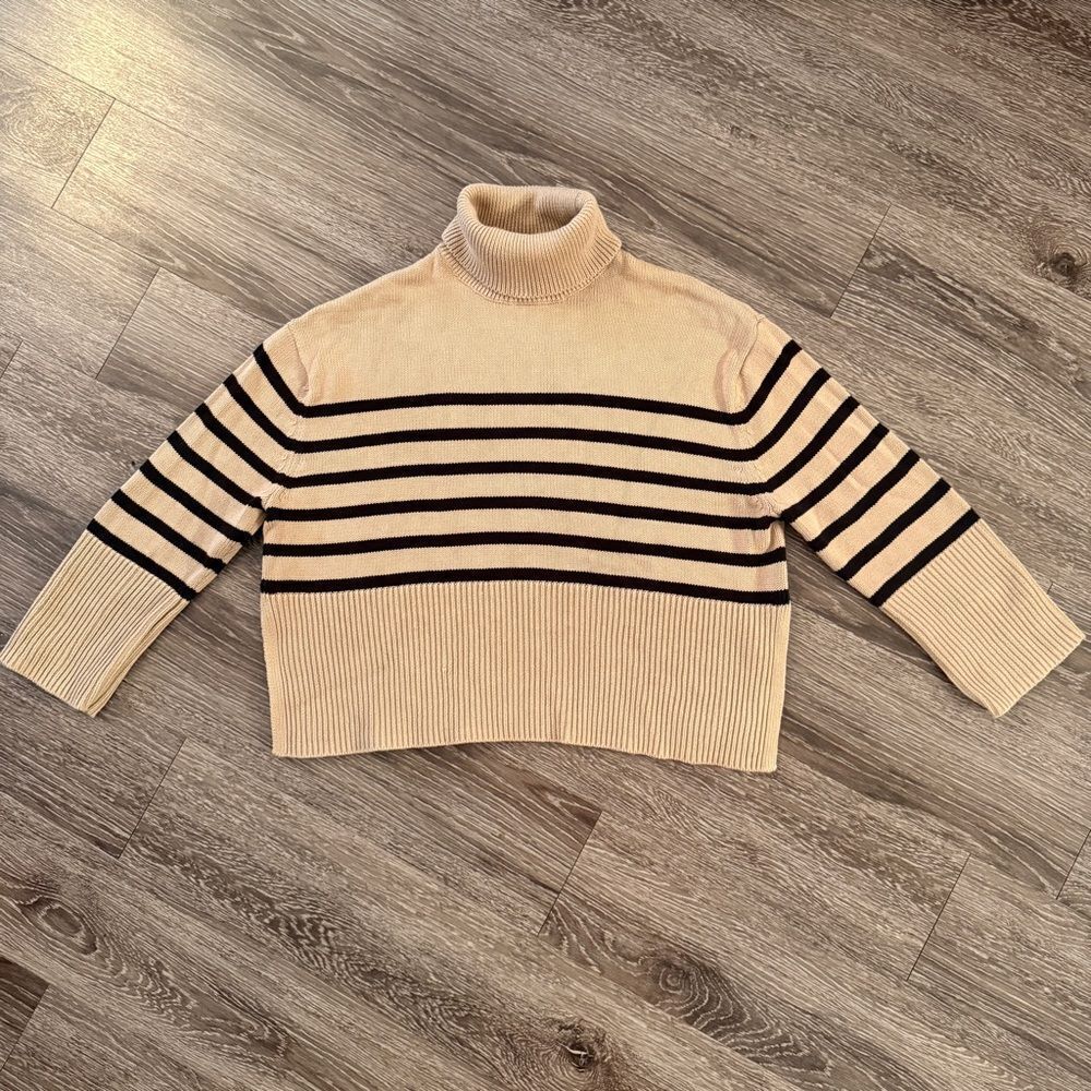 Gap Cotton Tan and Black Stripe Turtleneck